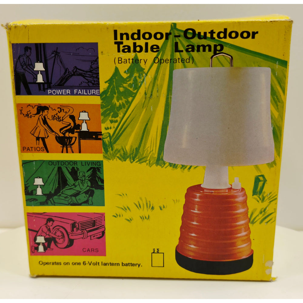 VINTAGE *NEW* 1970's Red and White Battery Operated Indoor-Outdoor Table Lamp