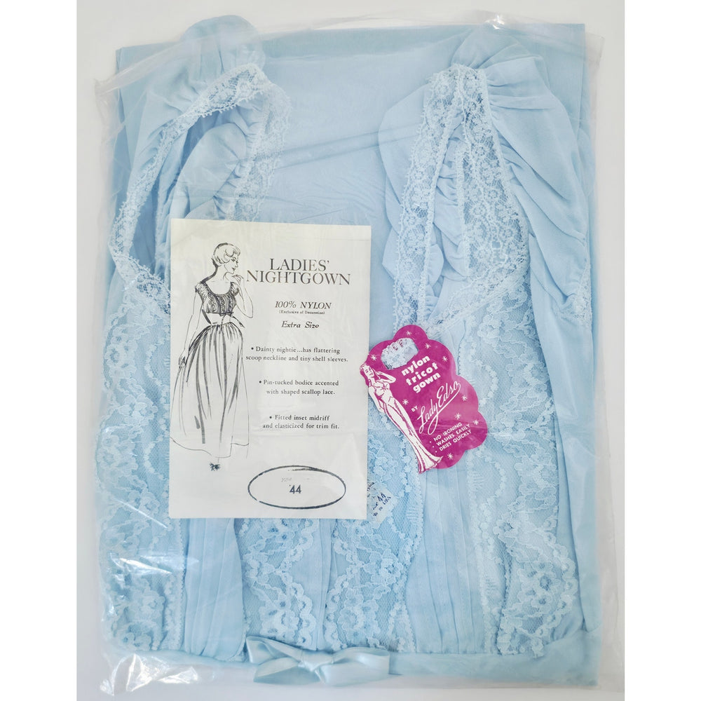 VINTAGE *NEW* 1960's Women's Light Blue Nightgown w/Lace Trim 100% Nylon Size 44