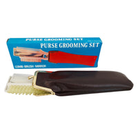 VINTAGE *NEW* 1970's Purse Grooming Set Brush Comb Mirror with Brown Case