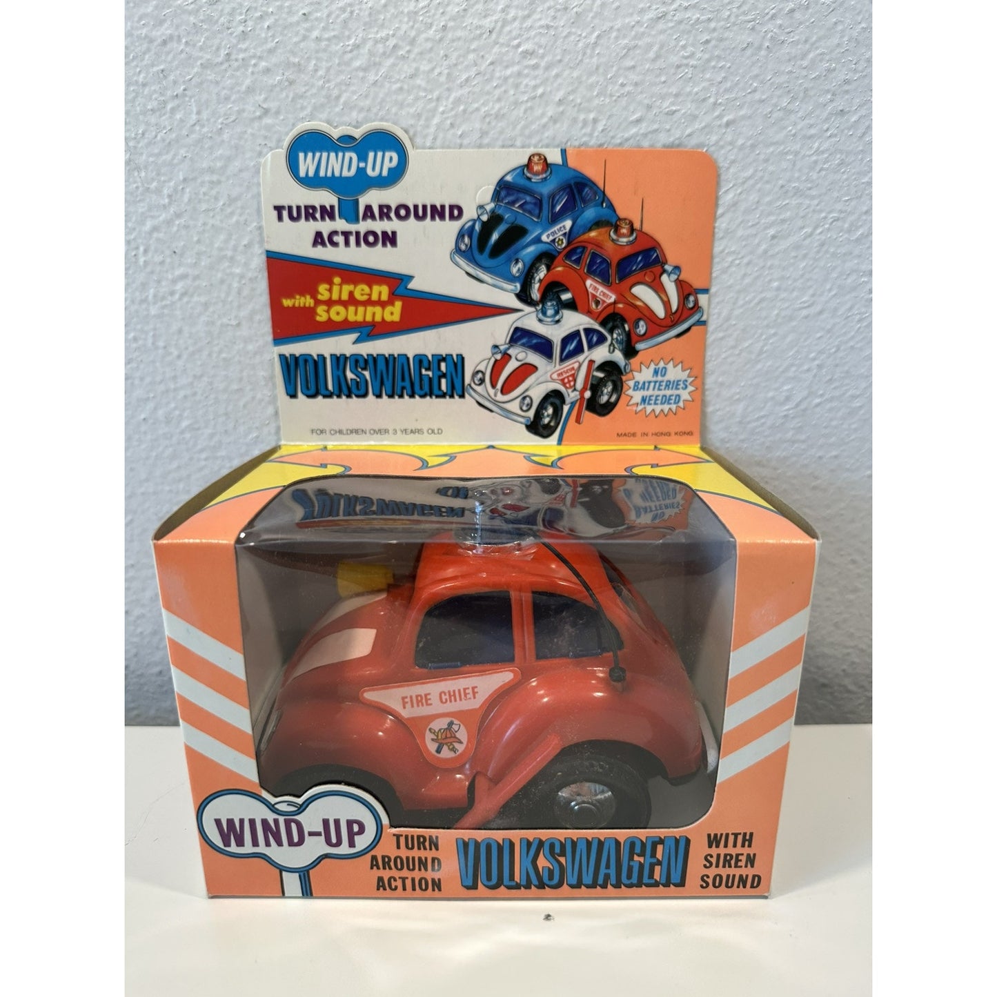 VINTAGE *NEW* Wind-Up VOLKSWAGEN Rescue/Fire/Police Bug Set w/Siren Sound Action