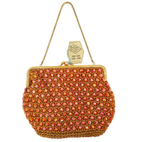 VINTAGE *NEW* 1960's Hand-Made Fancy Beaded Purse Pink with Gold Strap