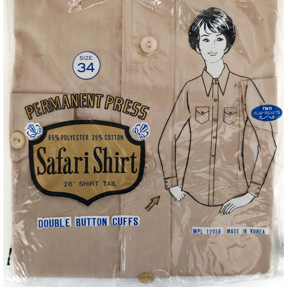 VINTAGE *NEW* 1970's Women's Tan Button Down Safari Shirt Size 34