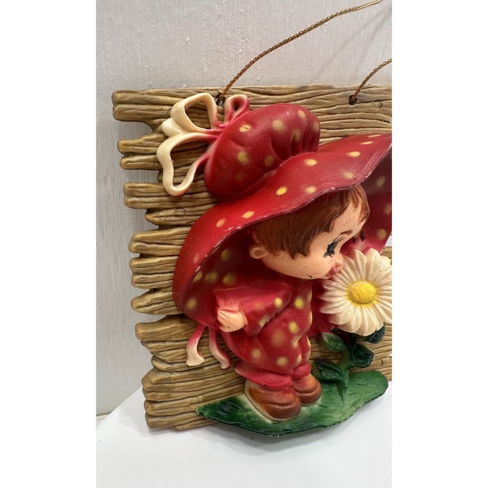 VINTAGE "NEW" 1974 Enesco Girl with Daisy/Swan Wall Plaques Set