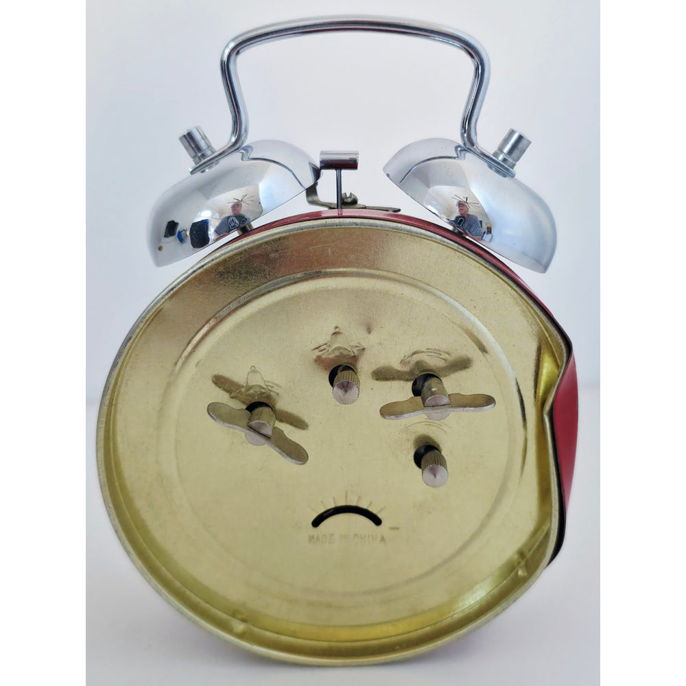VINTAGE *NEW* 1970's Alan Roberts Double Bell Keywound Metal Alarm Clock - Red