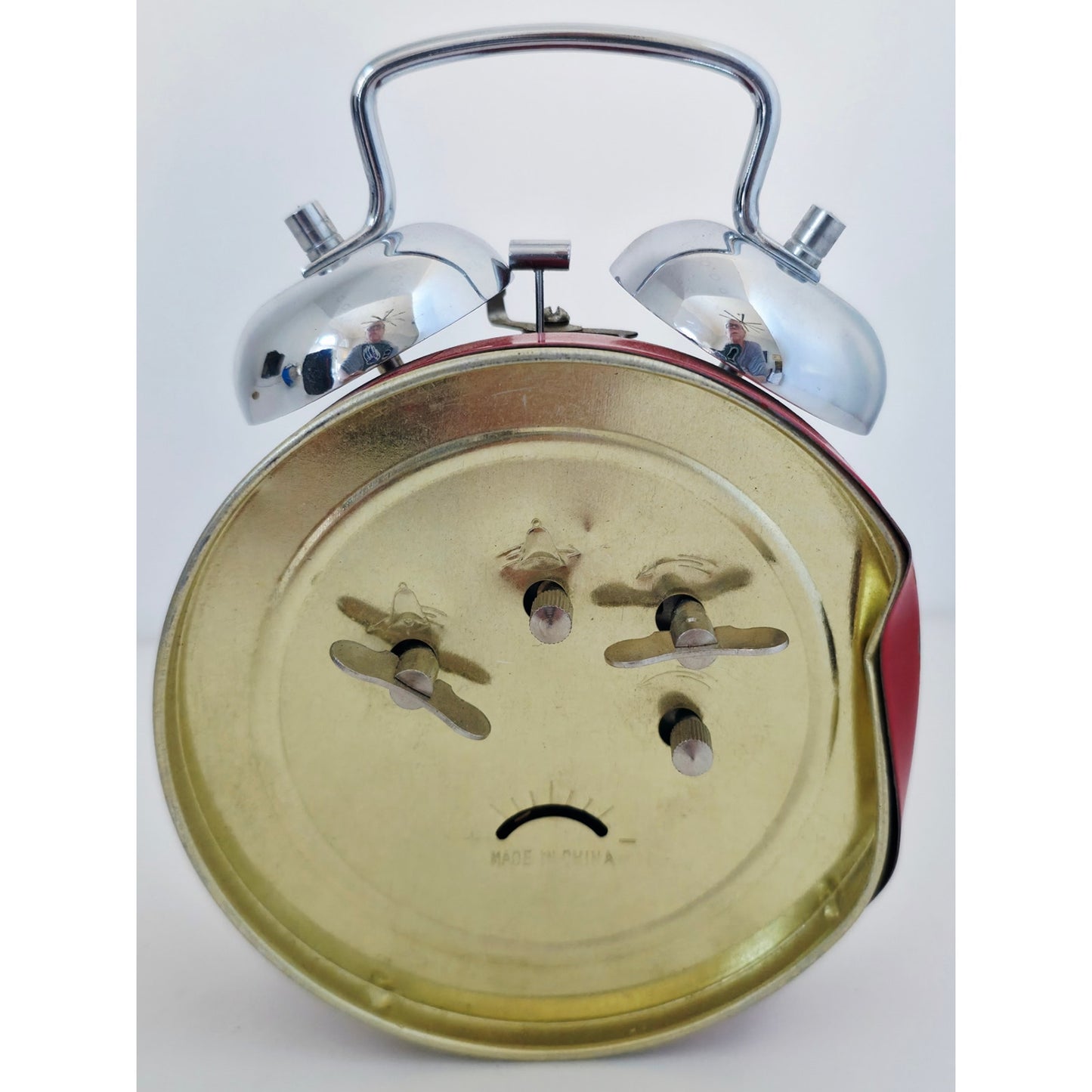 VINTAGE *NEW* 1970's Alan Roberts Double Bell Keywound Metal Alarm Clock - Red