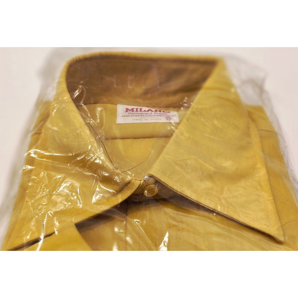 VINTAGE *NEW* 1960's Milano Men's Mustard Collared Shirt Poly/Cotton Blend Size 16-32