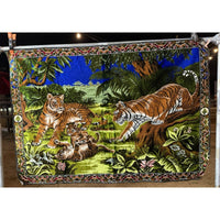 VINTAGE *PRISTINE* 1960's Tigers At Play Lebanese Velvet Tapestry