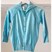 VINTAGE *NEW* 1960's Light Blue Collared Sweater with Buttons 100% Nylon Size 38