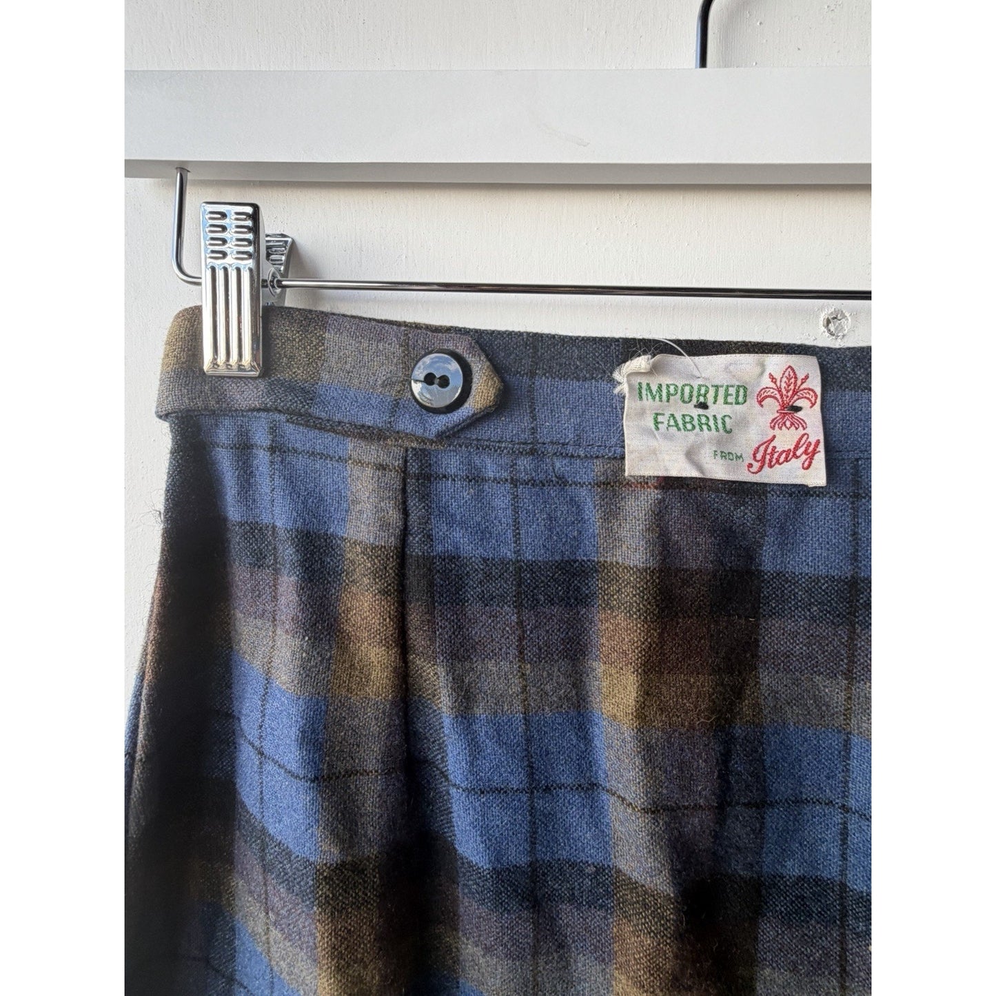VINTAGE *NEW* 1960's Italian Plaid Mid-length Backslit Skirt Size