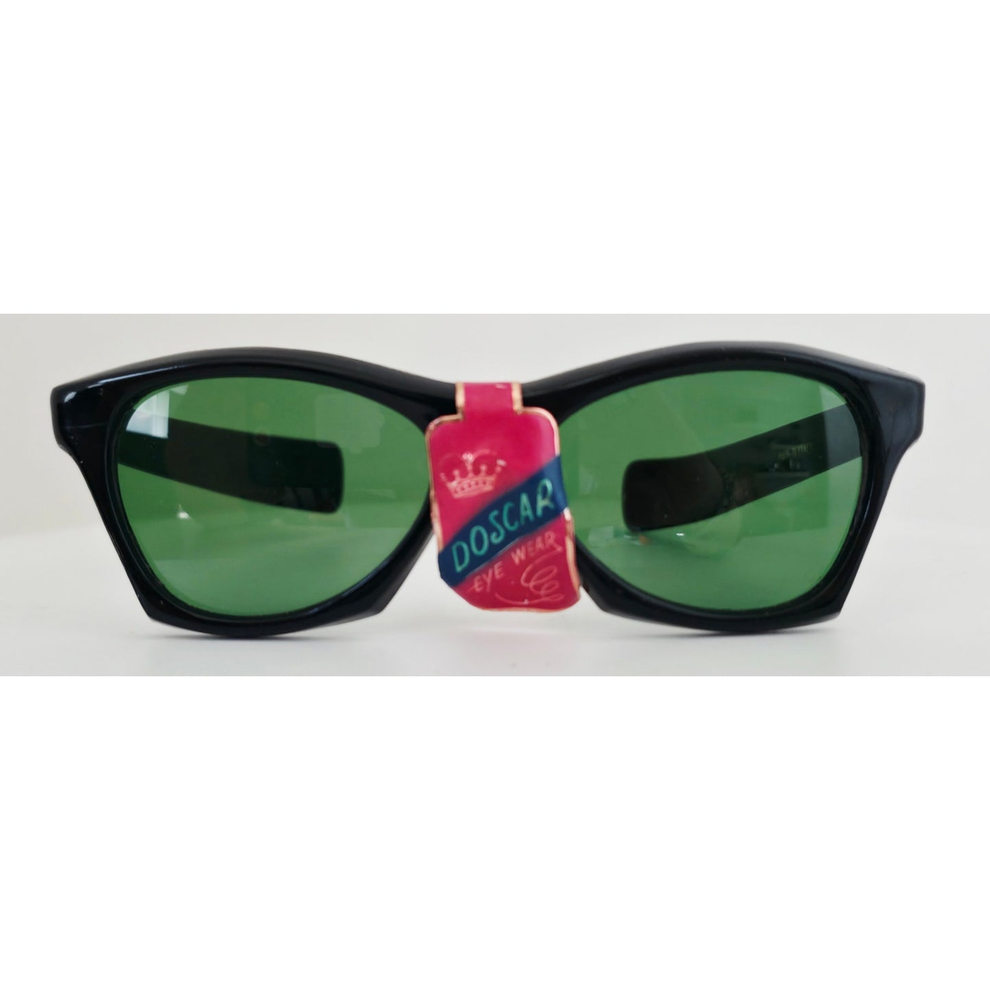 VINTAGE *NEW* 1970's Doscar Glam Unisex Black Frame Green Lens Sunglasses Italy