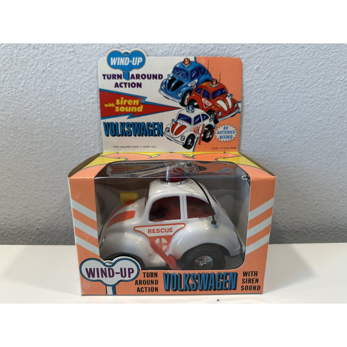 VINTAGE *NEW* Wind-Up VOLKSWAGEN Rescue/Fire/Police Bug Set w/Siren Sound Action
