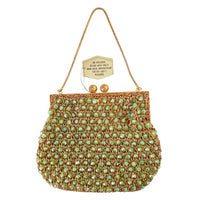 VINTAGE *NEW* 1960's Hand-Made Fancy Beaded Purse Green with Gold Strap