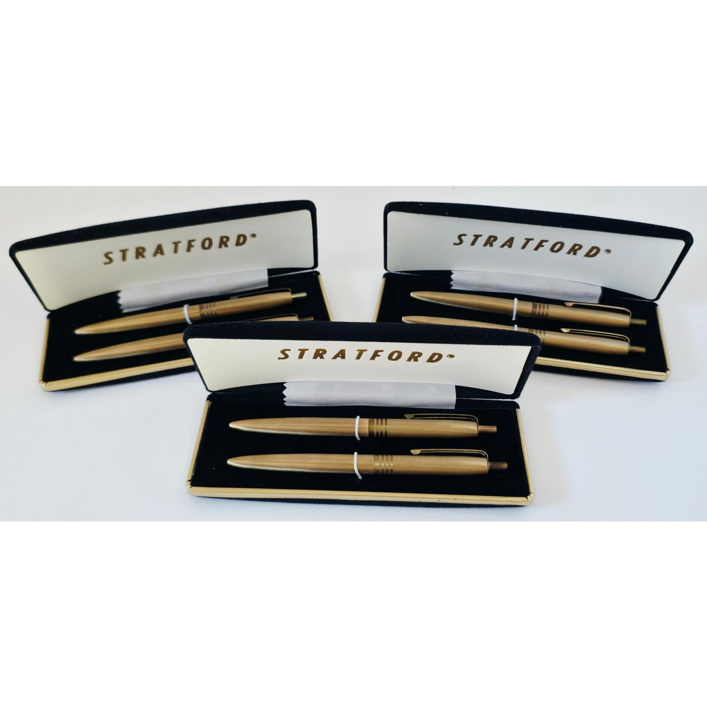 VINTAGE *NEW* 1970's Stratford Metal Pens Bronze w/Stripes in Box (6 Total)