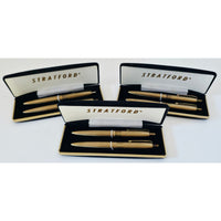 VINTAGE *NEW* 1970's Stratford Metal Pens Bronze w/Stripes in Box (6 Total)