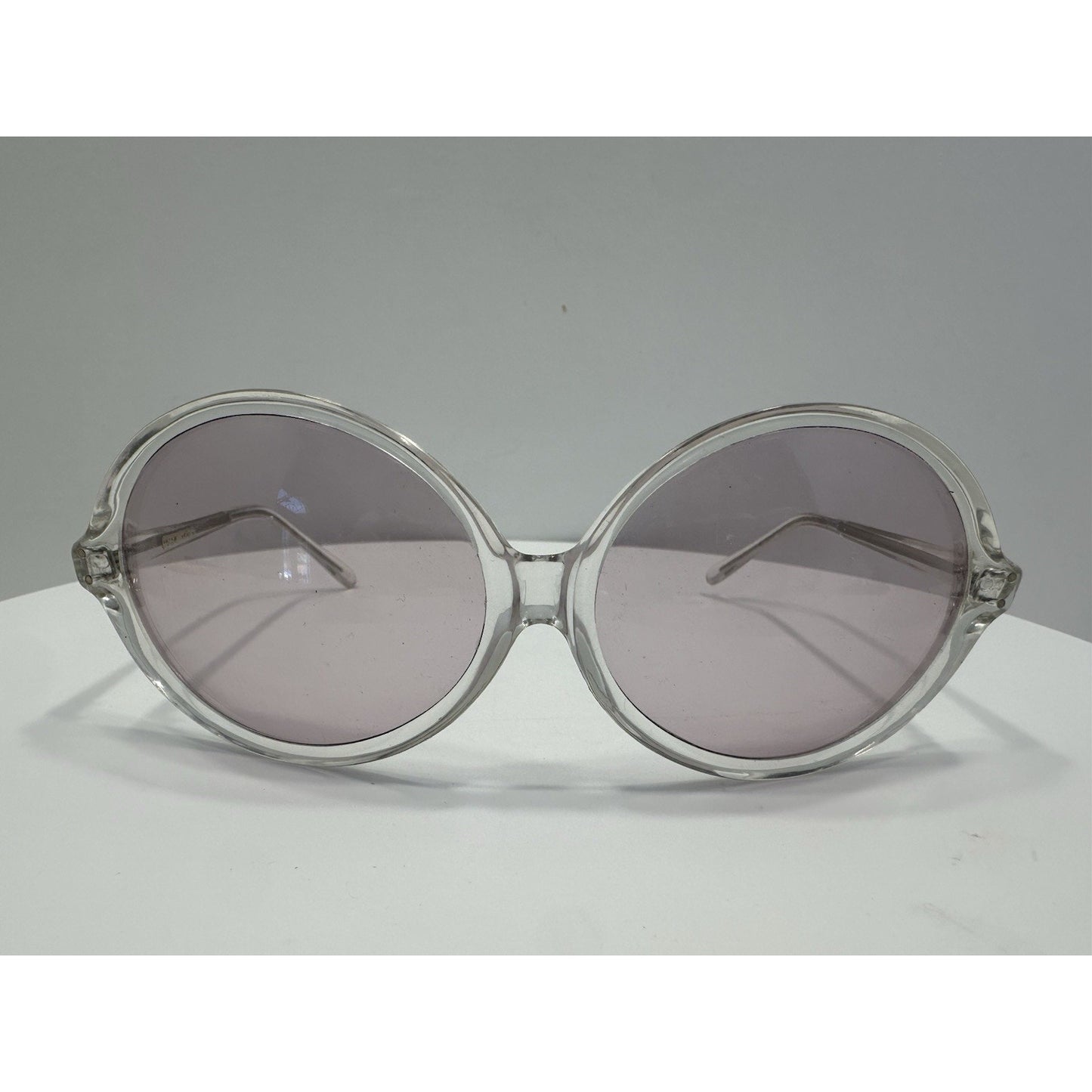 VINTAGE *NEW* 1970's Glam Unisex Clear Circle Frame w/Lavender Lenses Sunglasses