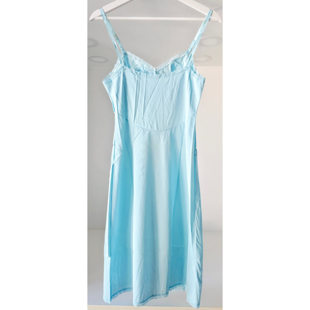 VINTAGE *NEW* 1960's Kayser Women's Blue Lace Trim Long Slip Dress Size S