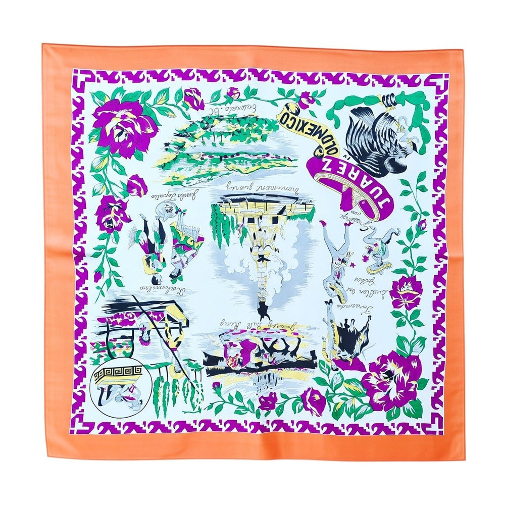 VINTAGE *NEW* 1950's "Juarez" Hand-Rolled Scarf 31" x "31" Orange Japan