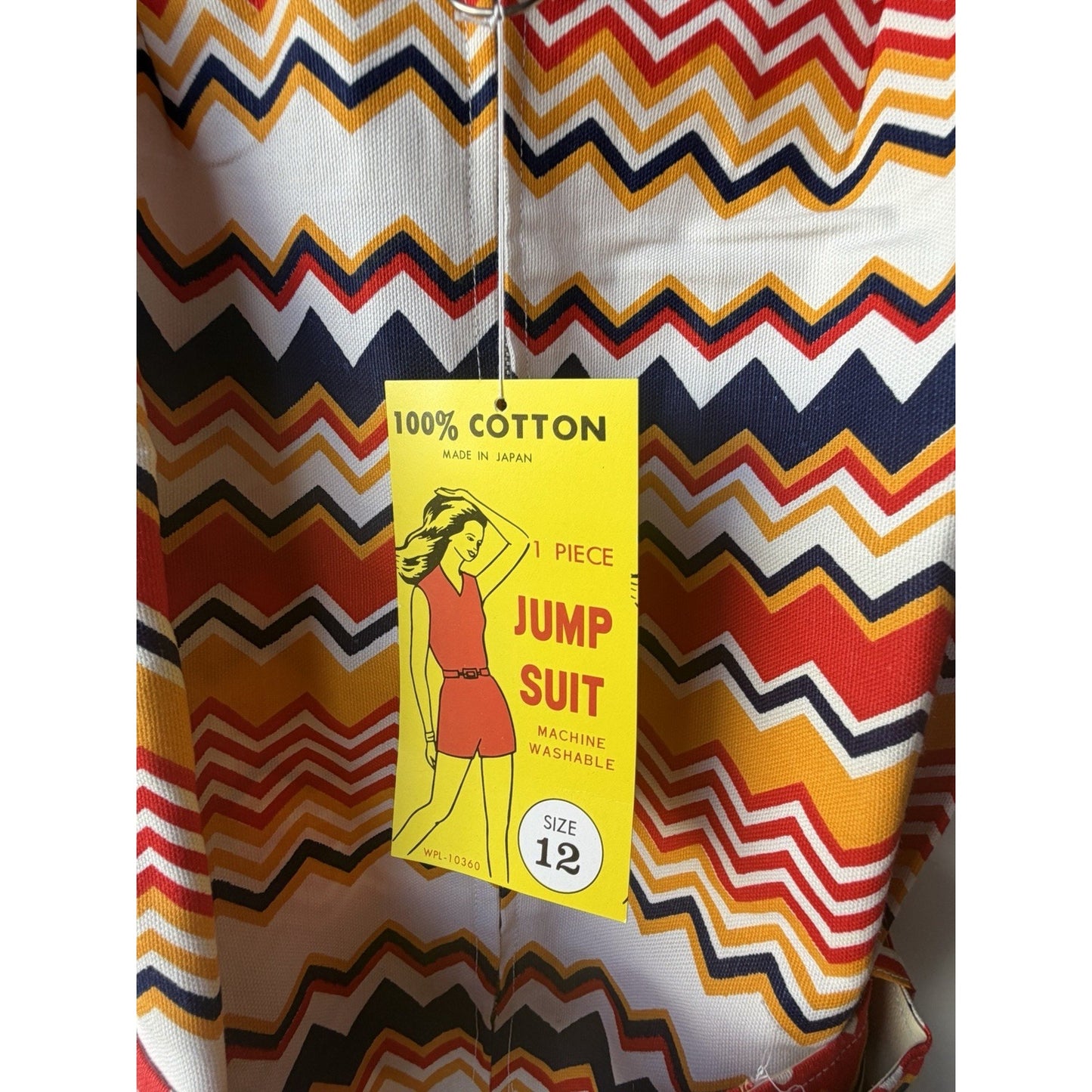 VINTAGE *NEW* 1960's Chevron Print Romper with Belt Size 12
