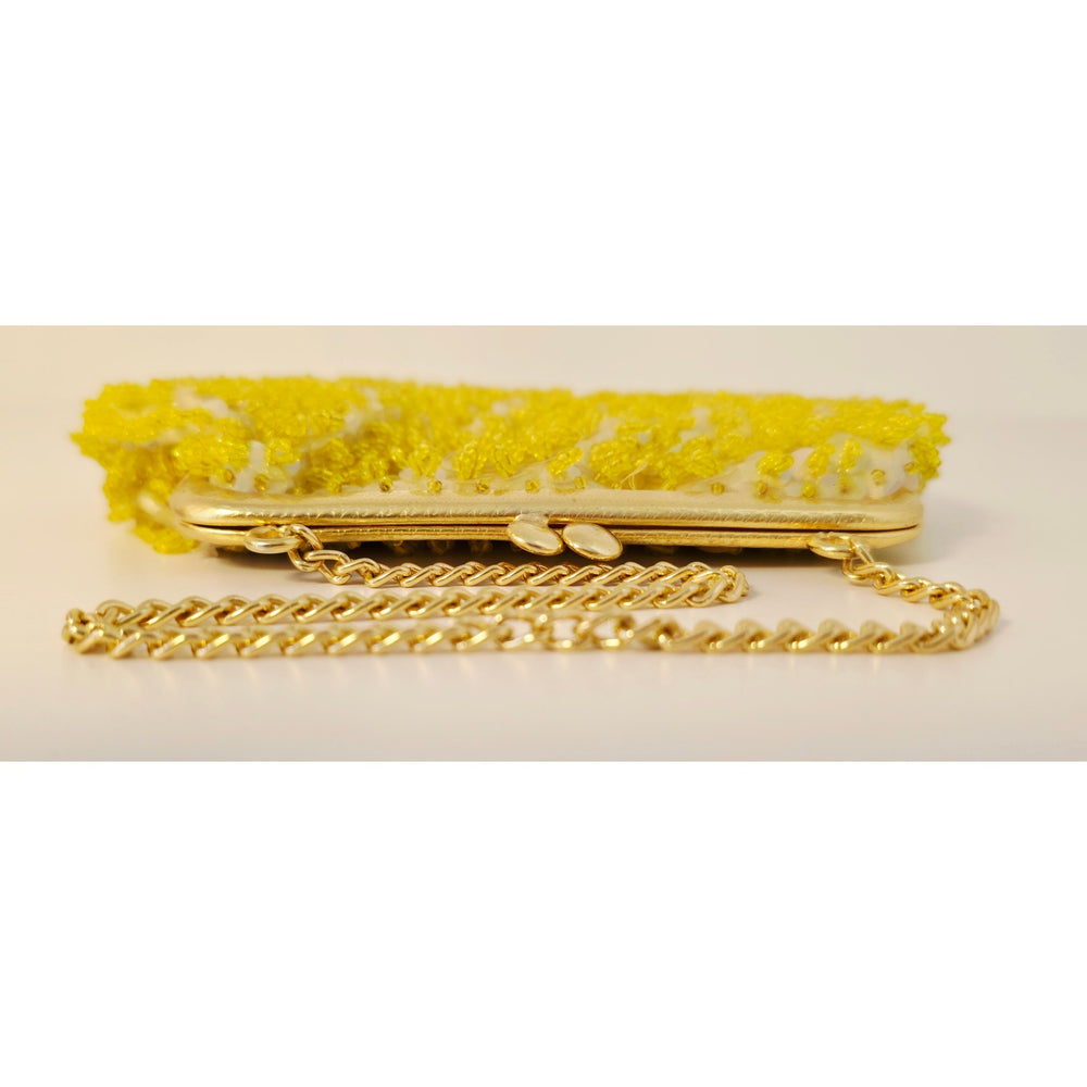 VINTAGE *NEW* 1960's  Fancy Beaded Clutch Purse Gold with Short Strap