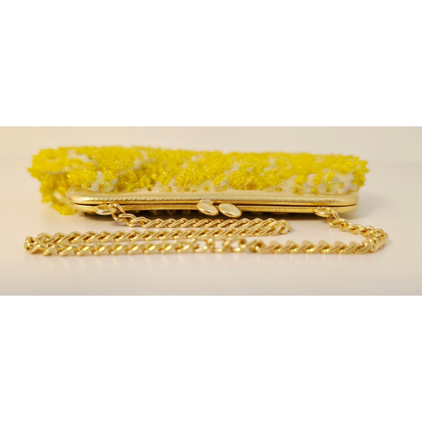 VINTAGE *NEW* 1960's  Fancy Beaded Clutch Purse Gold with Short Strap