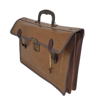 VINTAGE *NEW* 1970's Brown Vinyl Briefcase w/Key Lock Portfolio Bag