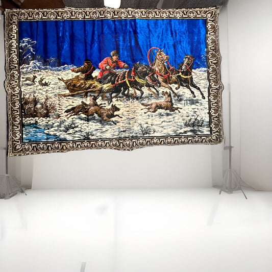 VINTAGE *NEW* "The Fight Through The Snow" Wall Art Rug / Tapestry