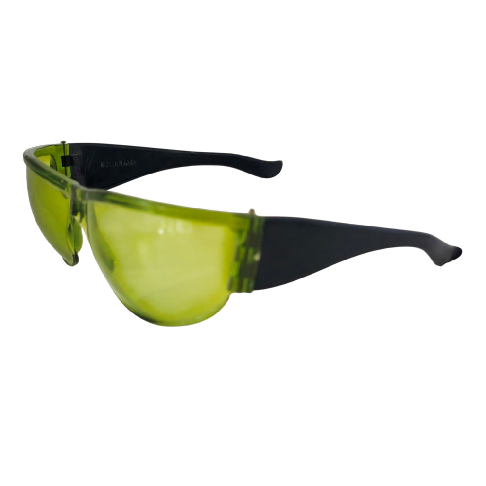 VINTAGE *NEW* 1970's Glam Unisex Sunglasses Black Frame with Neon Green Lens