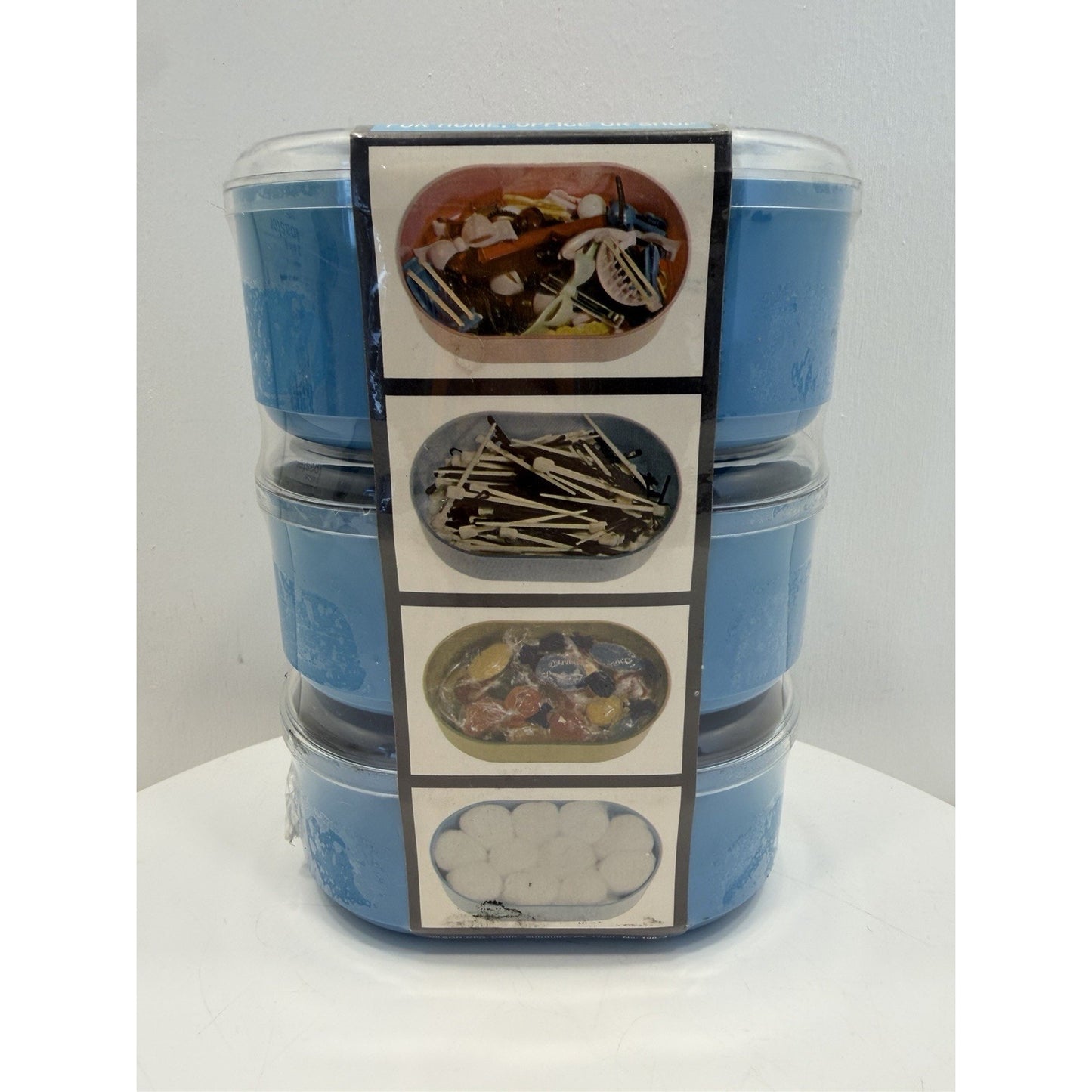 VINTAGE *NEW* 1970's Plastic Vanity Box Set of 3 Lidded Dresser Organizer