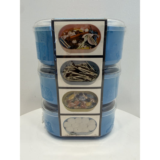 VINTAGE *NEW* 1970's Plastic Vanity Box Set of 3 Lidded Dresser Organizer