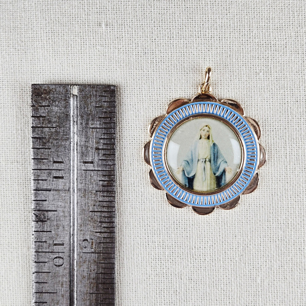 VINTAGE *NEW* 1950's Our Lady of Grace Miraculous Metal Pendant 1.5" Germany