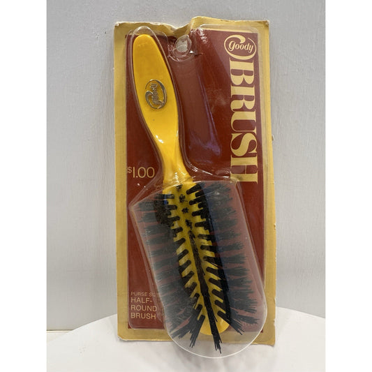 VINTAGE '*NEW* 1975 Goody #8101 Yellow Half-Round Brush Purse Size 6" w/ Nylon Bristles