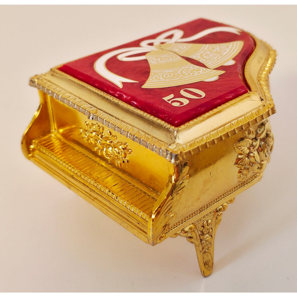 VINTAGE *NEW* 1970's 50th Anniversary Jewelry Box Gold & Red with Wedding Bells