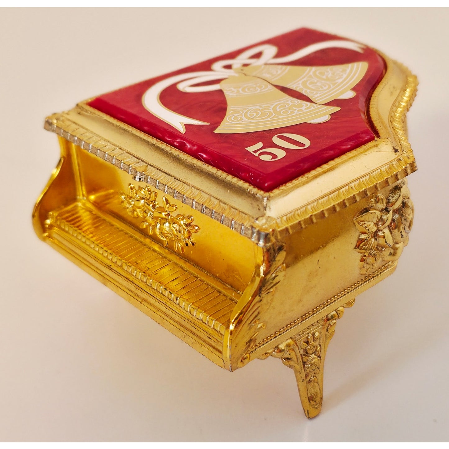 VINTAGE *NEW* 1970's 50th Anniversary Jewelry Box Gold & Red with Wedding Bells