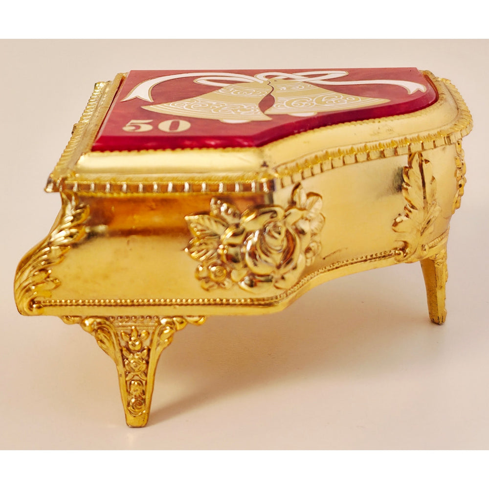 VINTAGE *NEW* 1970's 50th Anniversary Jewelry Box Gold & Red with Wedding Bells
