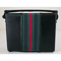 VINTAGE 1970's Heritage Travel Clock Radio Black w/Red & Green Stripe Case