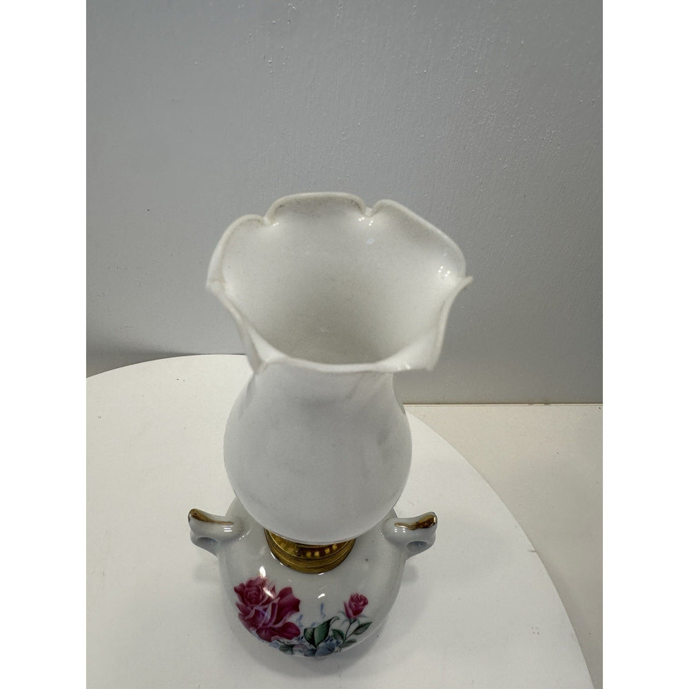 VINTAGE *NEW* 1970's Porcelain Oil Lamp with Flowers