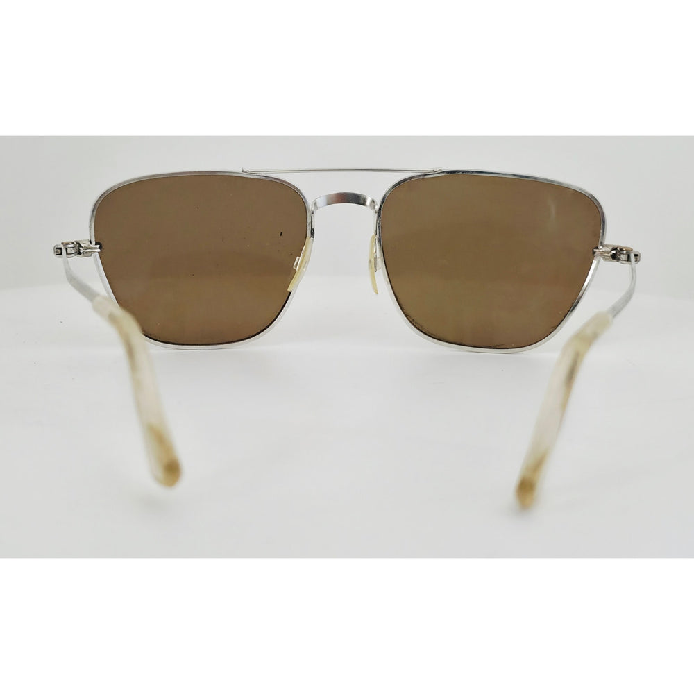 VINTAGE *NEW* 1970's Glam Unisex Silver Frame Brown Lens Sunglasses