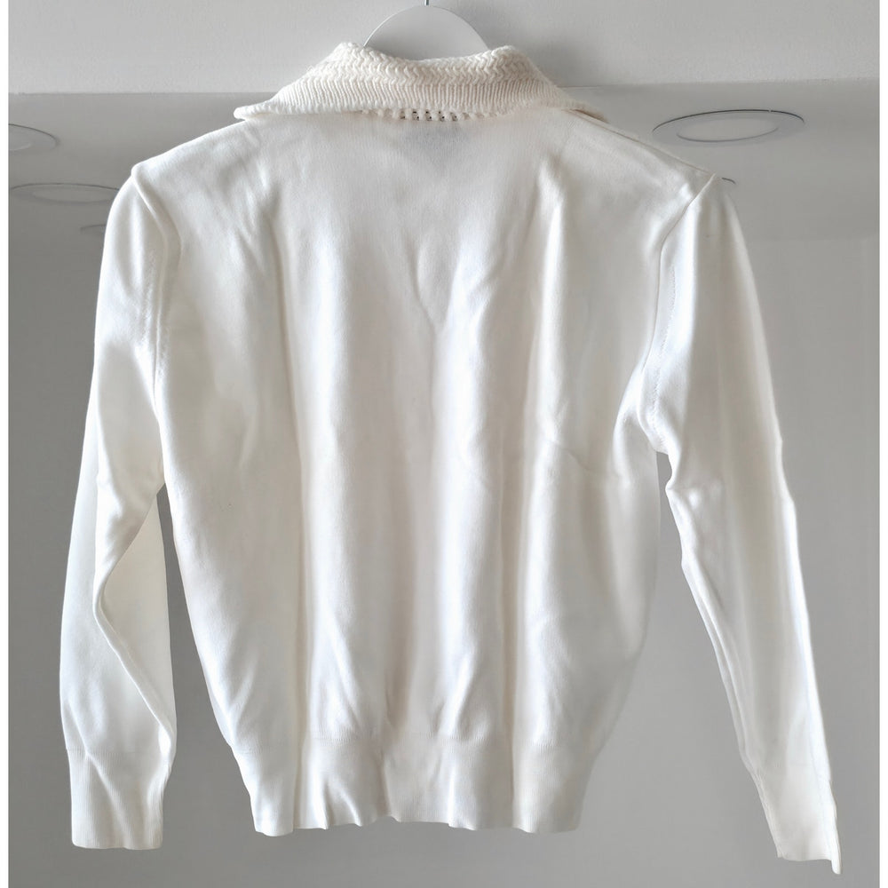 VINTAGE *NEW* 1960's Women's White V-Kneck Button Down Sweater Made in USA Sz 40