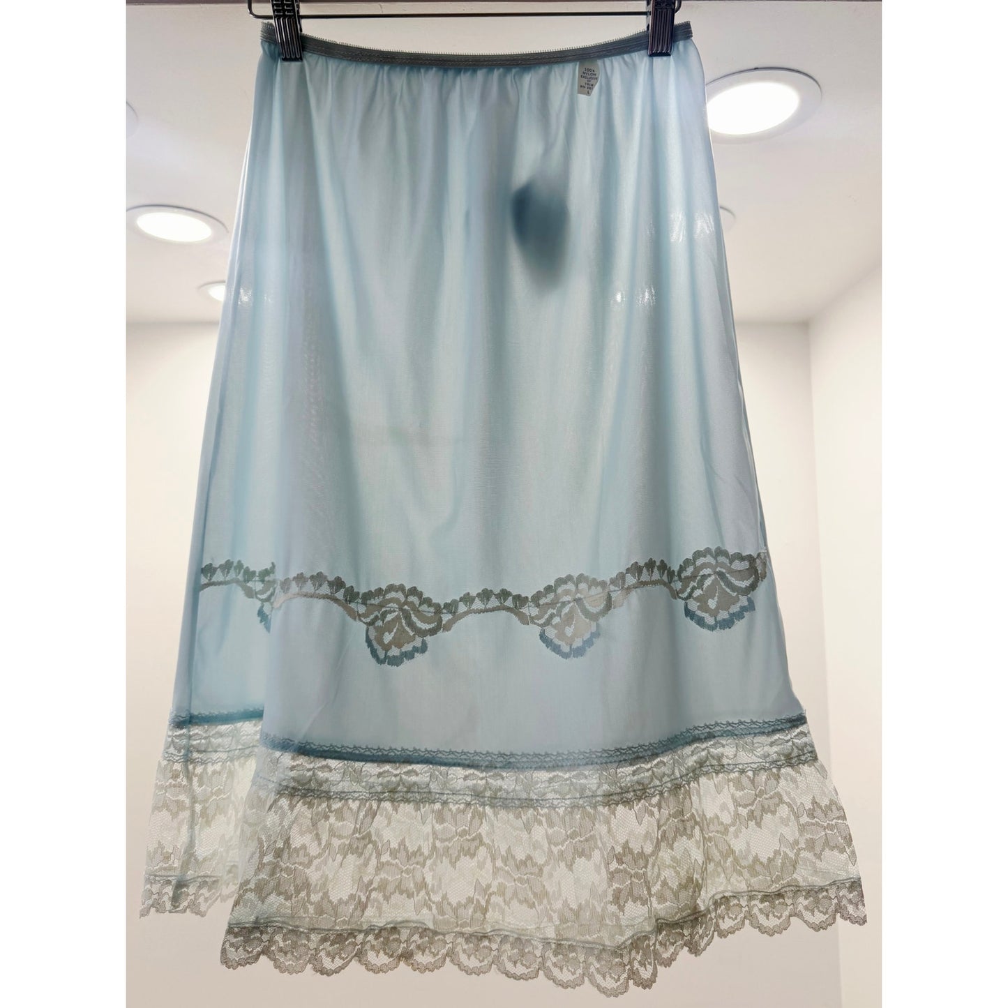 VINTAGE *NEW* 1960's Collins Aikman Women's Lt Blue w/Lace Trim Slip Skirt Sz L
