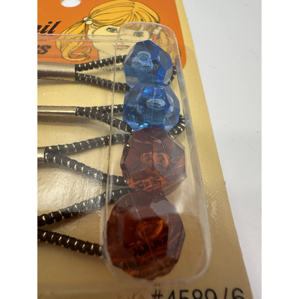 VINTAGE *NEW* 1975 Goody #4589/6 Med Twin Bead Ponytail Crystal Cut Holders