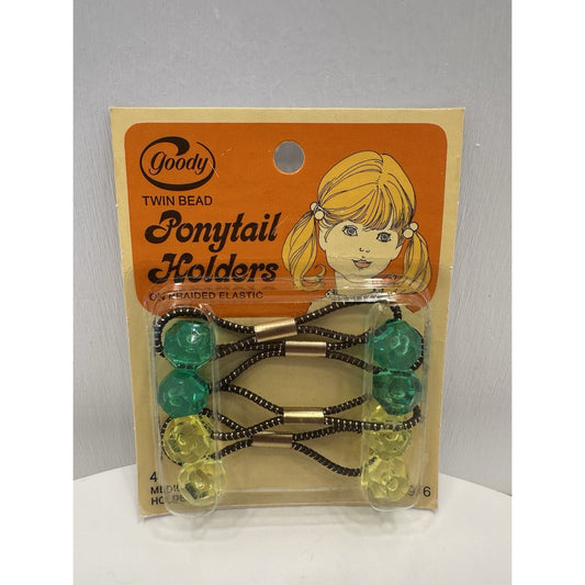 VINTAGE *NEW* 1975 Goody #4589/6 Med Twin Bead Ponytail Crystal Cut Holders