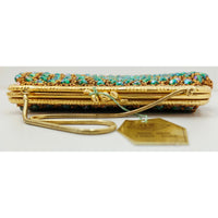 VINTAGE *NEW* 1960's Hand-Made Fancy Beaded Purse Bright Green with Gold Strap