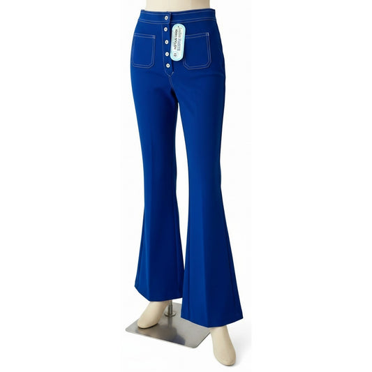 VINTAGE *NEW* 1960's Women's Blue with White Stitching Flared Stretch Pants Size 12