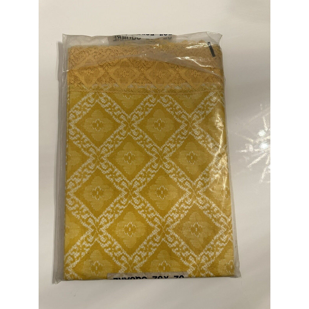 VINTAGE *NEW* Diamond Lace Square 52"X52" Flannel Back Tablecloth USA Sealed