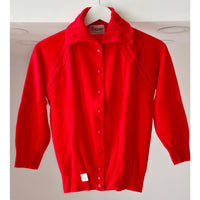 VINTAGE *NEW* 1960's Red Collared Women's Sweater w/Buttons 100% Nylon Size 38