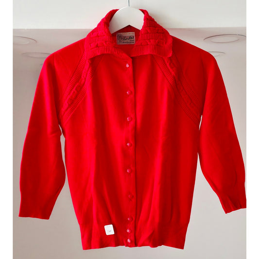VINTAGE *NEW* 1960's Red Collared Women's Sweater w/Buttons 100% Nylon Size 38