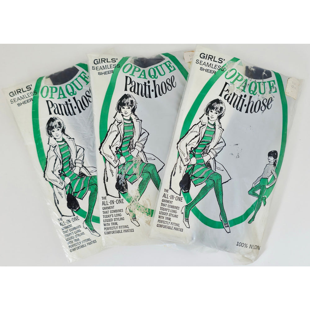 VINTAGE *NEW* 1960's Girls Opaque  Pant Hose Black Size 12-14  Set of 3 USA