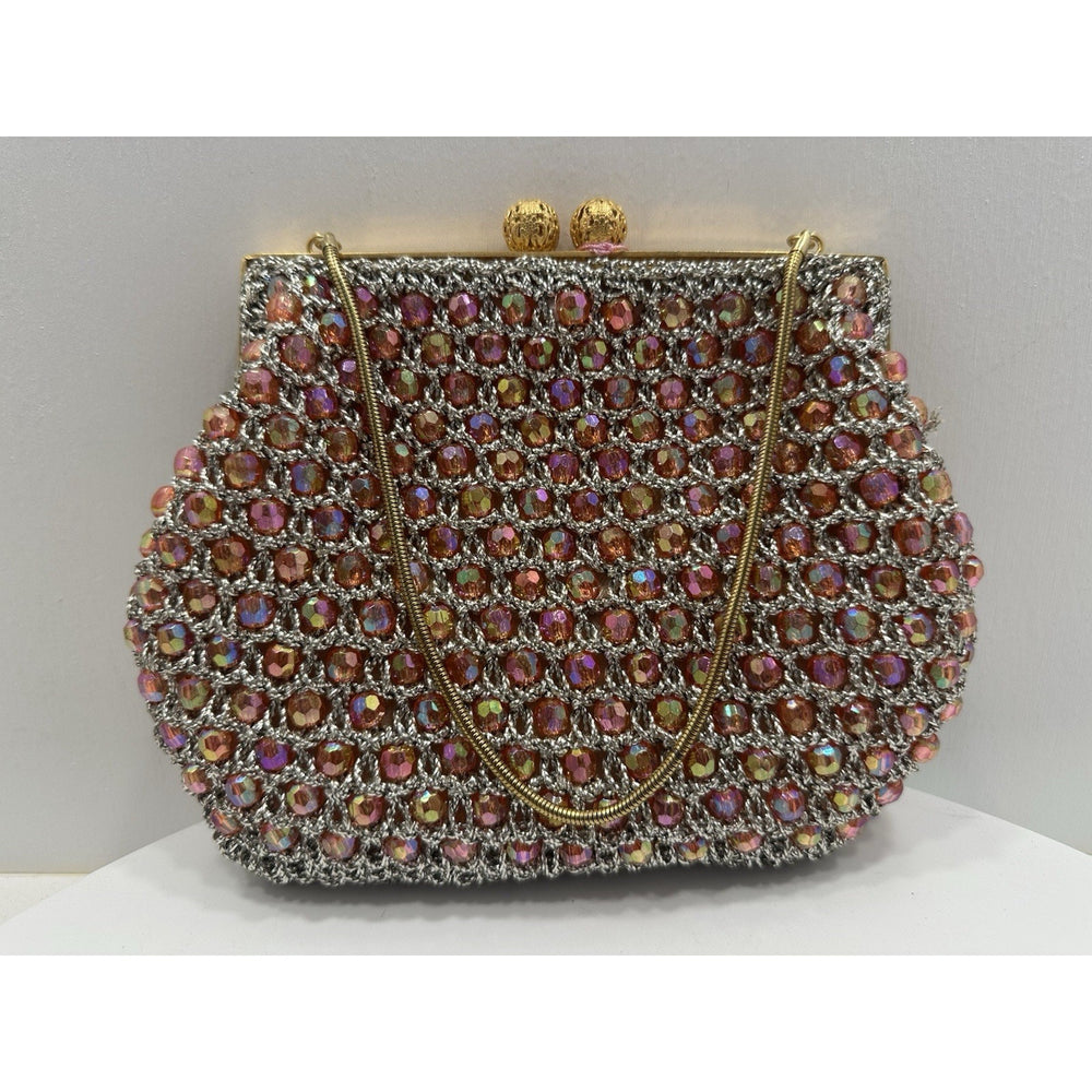 VINTAGE *NEW* 1960's Hand-Made Fancy Beaded Purse Pink