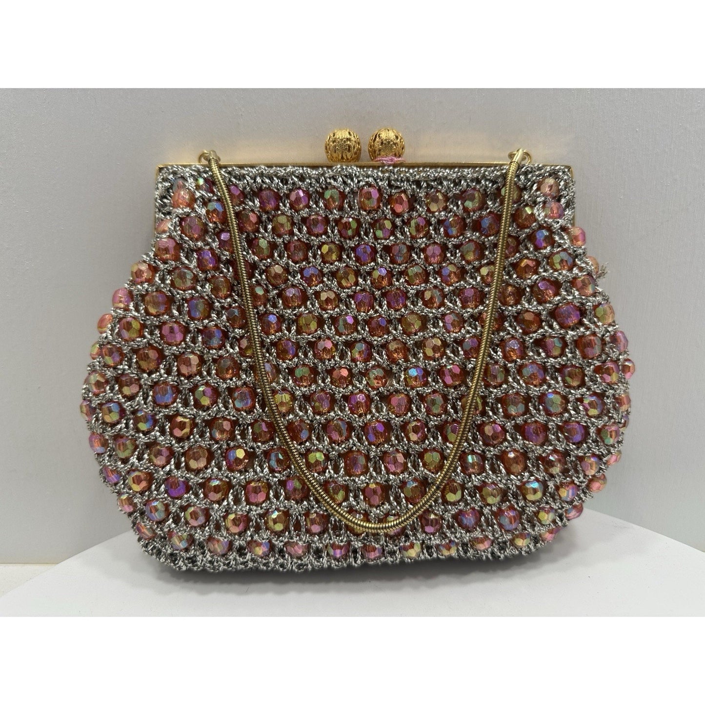 VINTAGE *NEW* 1960's Hand-Made Fancy Beaded Purse Pink