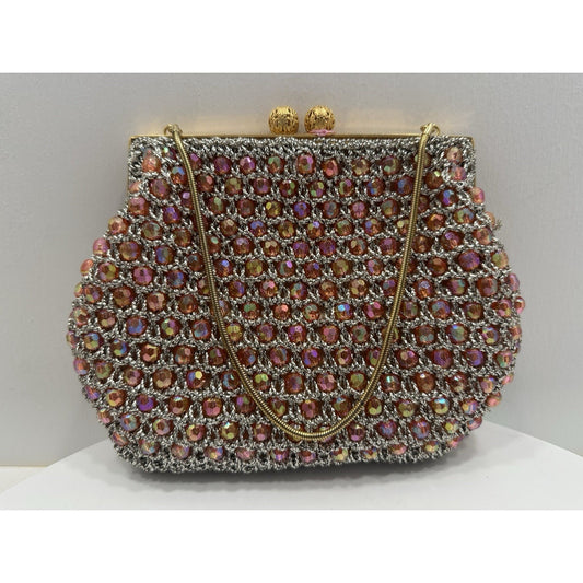 VINTAGE *NEW* 1960's Hand-Made Fancy Beaded Purse Pink